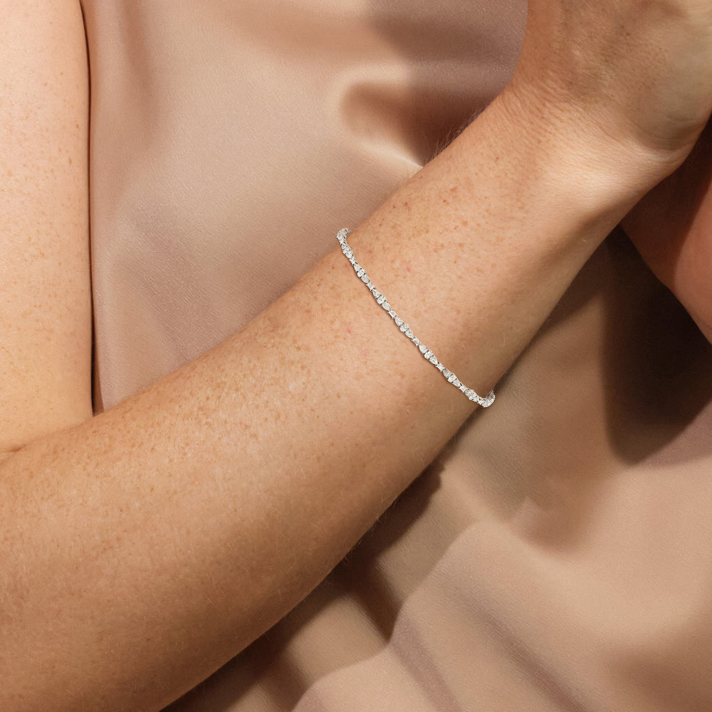 Pear and Oval Sequenced with Emerald Tennis Bracelet with 2 3/4 Cut Diamond in 14KT White Gold view 4
