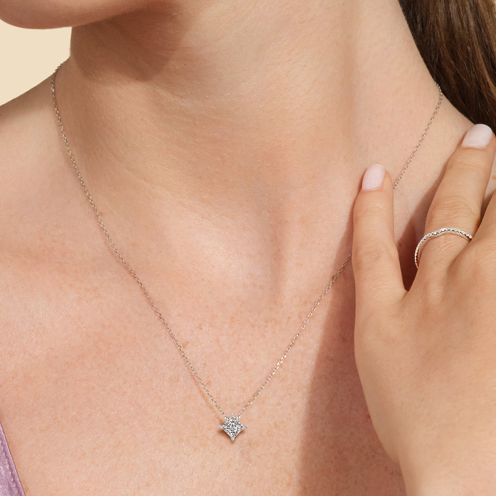 4 Prong Kite Set Lab Created Diamond Princess Solitaire Necklace with 14KT White Gold / Lab / 1/2 Cut Diamond in 14KT White Gold / Lab / 1/2 view 2
