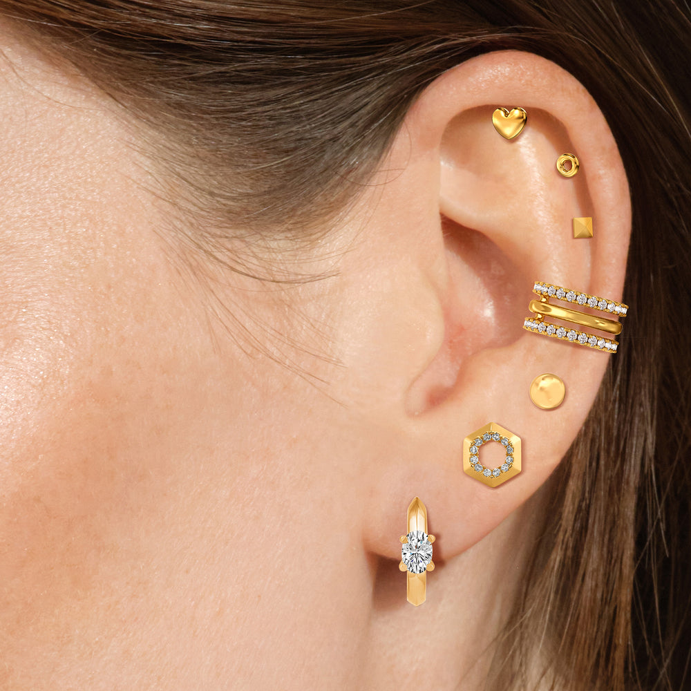 Hexagon Shape Diamond Accent Earrings (14KT Yellow Gold - 1/8 CTW) with 14KT Yellow Gold / Lab / 1/8 Cut Diamond in 14KT Yellow Gold / Lab / 1/8 view 2
