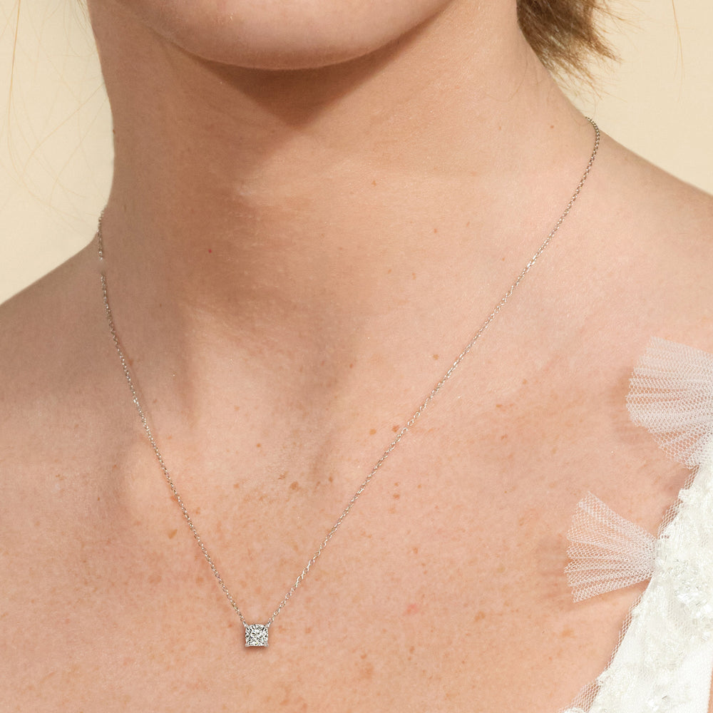 4 Prong Basket Lab Created Diamond Cushion Solitaire Necklace with 14KT Yellow Gold / Lab / 1/2 Cut Diamond in 14KT Yellow Gold / Lab / 1/2 view 2
