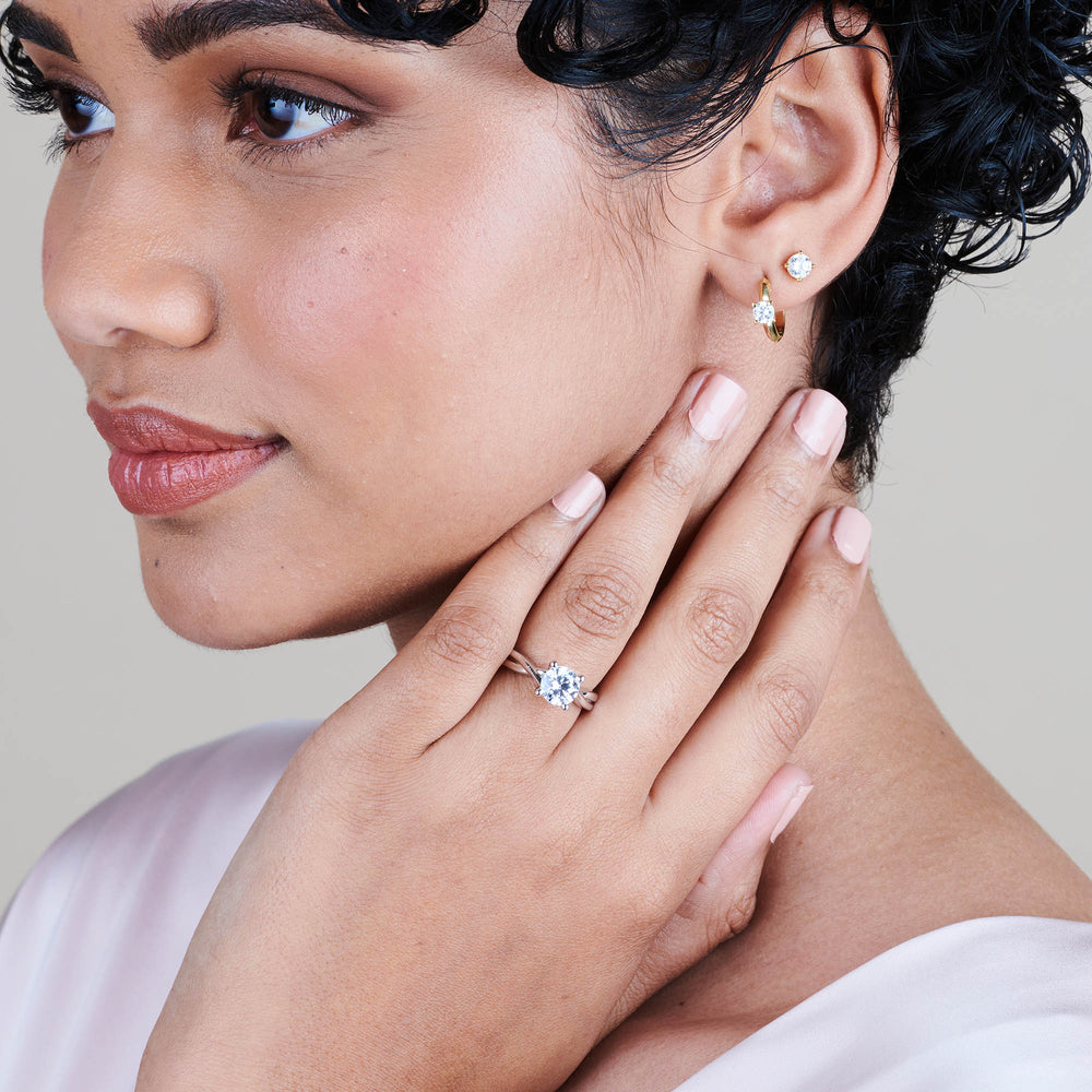 Model Wearing 2.08ct Round Fine Cathedral Twist Diamond Lab Diamond Engagement Ring view