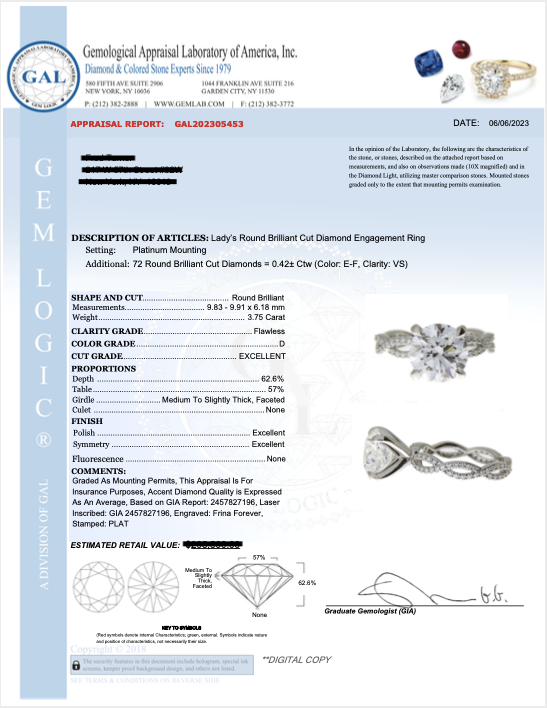 Appraisal Report with  Cut Diamond in 14KT  view 1
