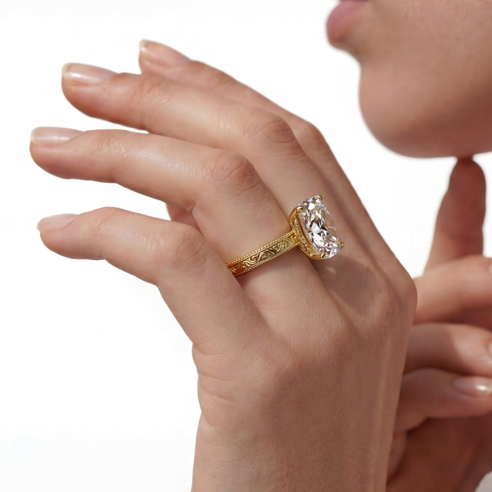 Emerald Cut The Seraphine Ring with Lab Grown Diamond in 14KT Yellow Gold view 3
