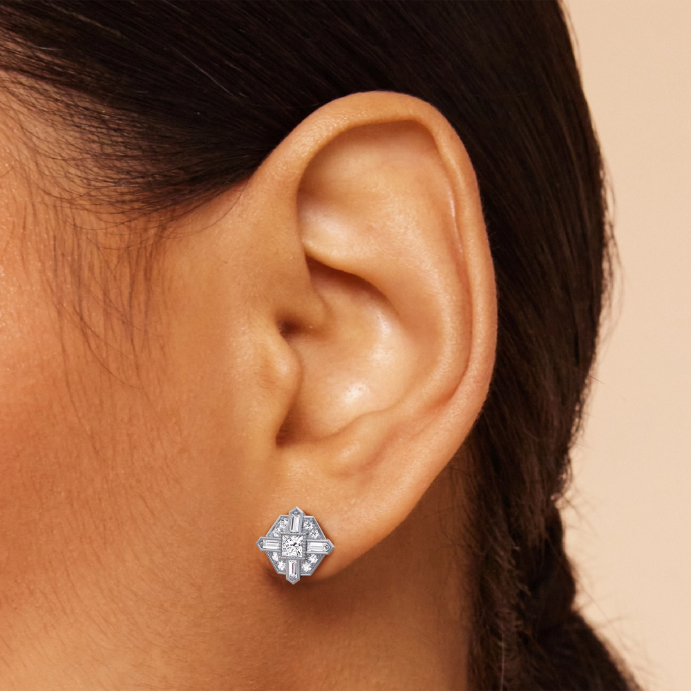 The Bullocks Earrings with 18KT White Gold / Lab / 1 1/5 Cut Diamond in 14KT White Gold / Lab / 1 1/5 view 4

