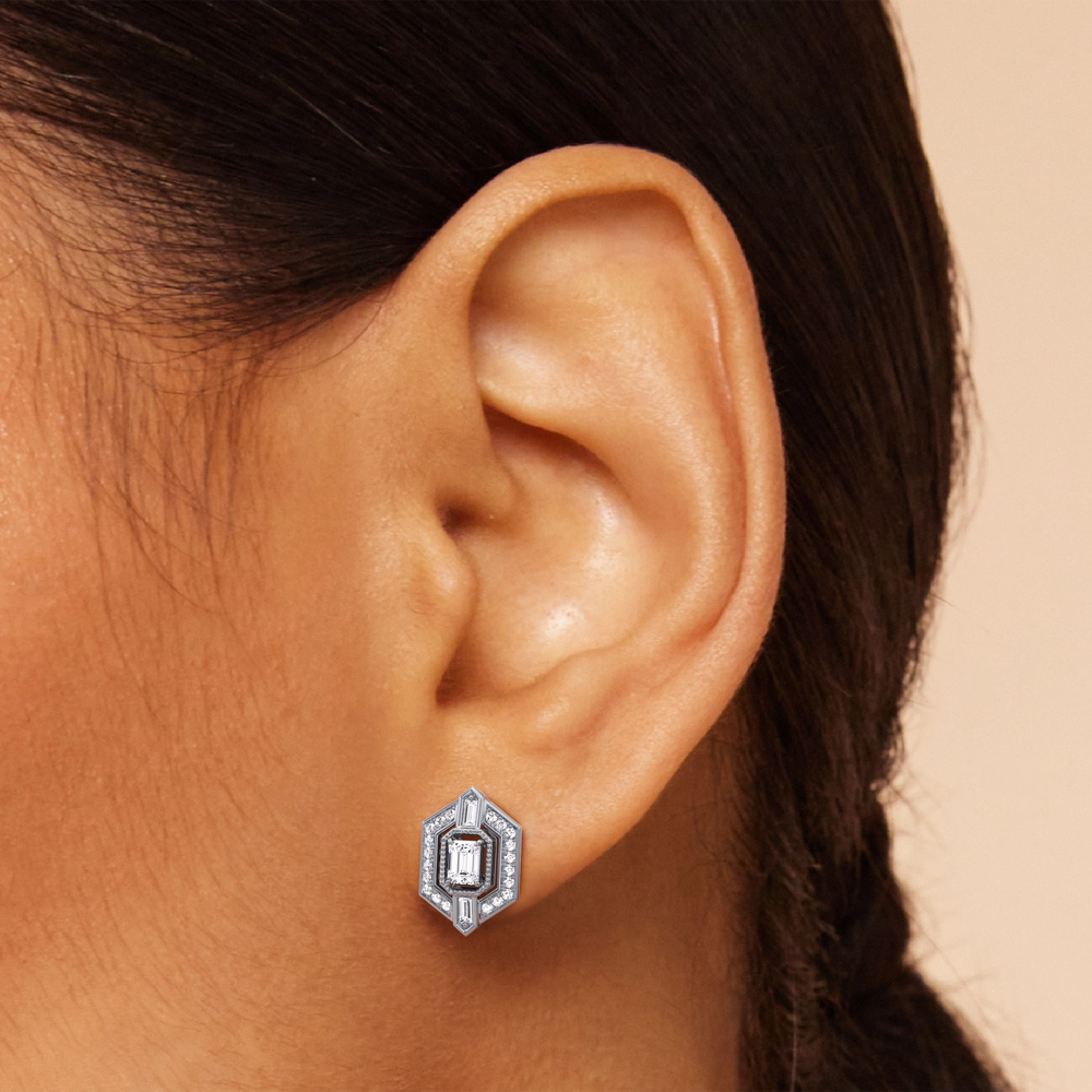 The Wiltern Earrings with 18KT Rose Gold / Lab / 1 1/10 Cut Diamond in 14KT Rose Gold / Lab / 1 1/10 view 4
