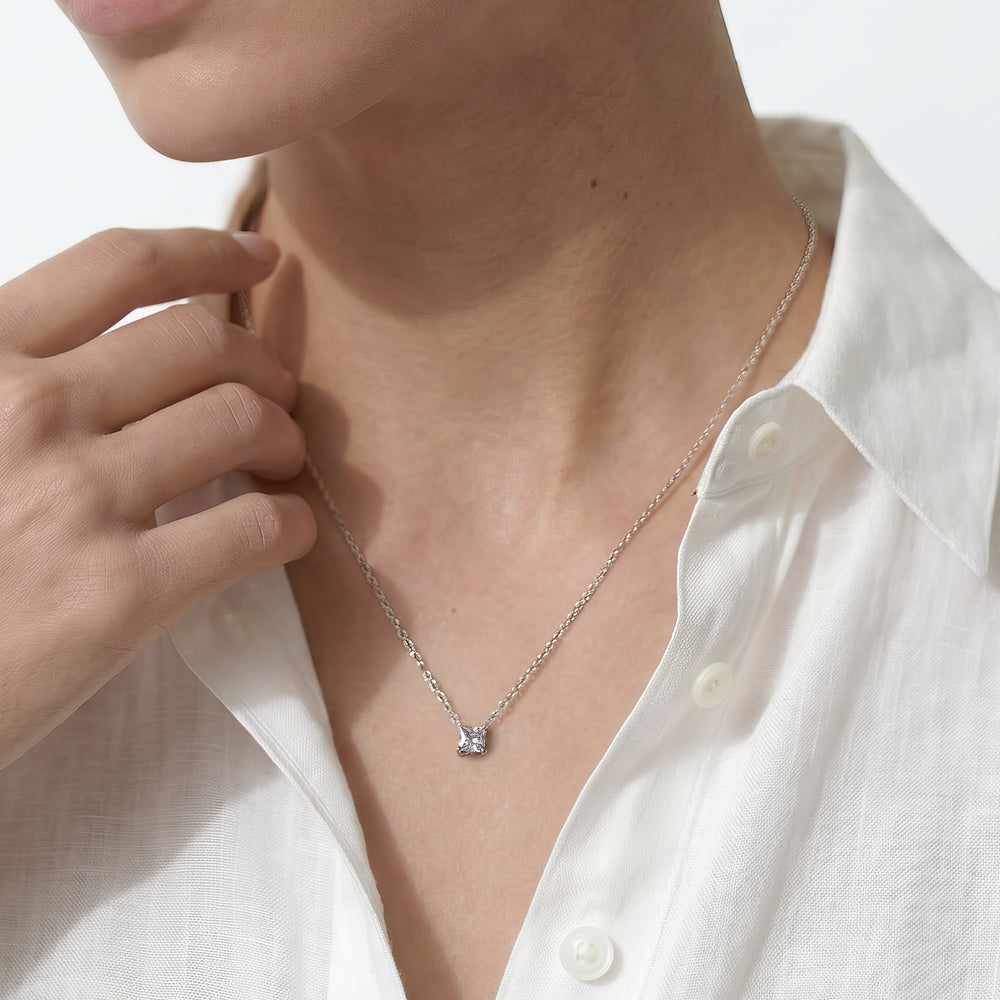 4 Prong Basket Princess Lab Created Diamond Solitaire Necklace with 14KT Rose Gold / Lab / 1/2 Cut Diamond in 14KT Rose Gold / Lab / 1/2 view 2
