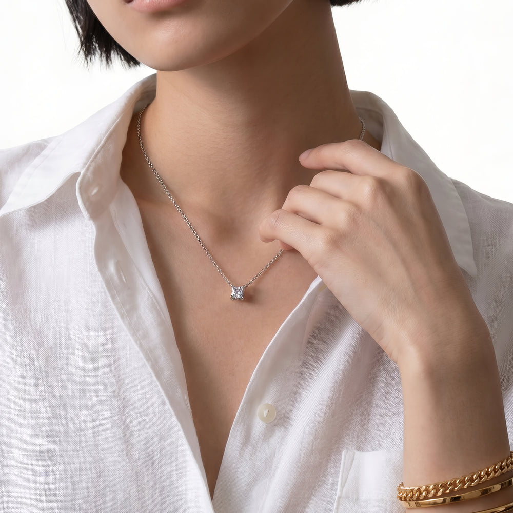 4 Prong Basket Princess Lab Created Diamond Solitaire Necklace with 14KT Rose Gold / Lab / 1/2 Cut Diamond in 14KT Rose Gold / Lab / 1/2 view 3
