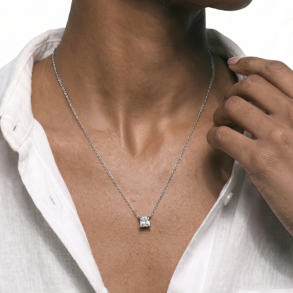 4 Prong Basket Princess Lab Created Diamond Solitaire Necklace with 14KT White Gold / Lab / 2 Cut Diamond in 14KT White Gold / Lab / 2 view 2
