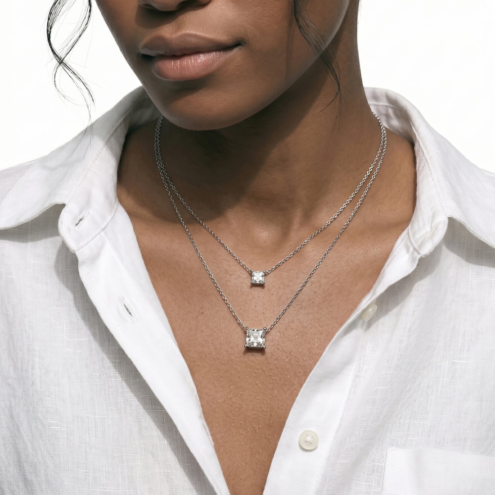 4 Prong Basket Princess Lab Created Diamond Solitaire Necklace with 14KT White Gold / Lab / 2 Cut Diamond in 14KT White Gold / Lab / 2 view 3
