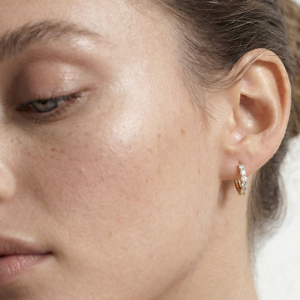 Bask Huggie Hoops with 14KT White Gold / Lab / 3/8 Cut Diamond in 14KT White Gold / Lab / 3/8 view 2
