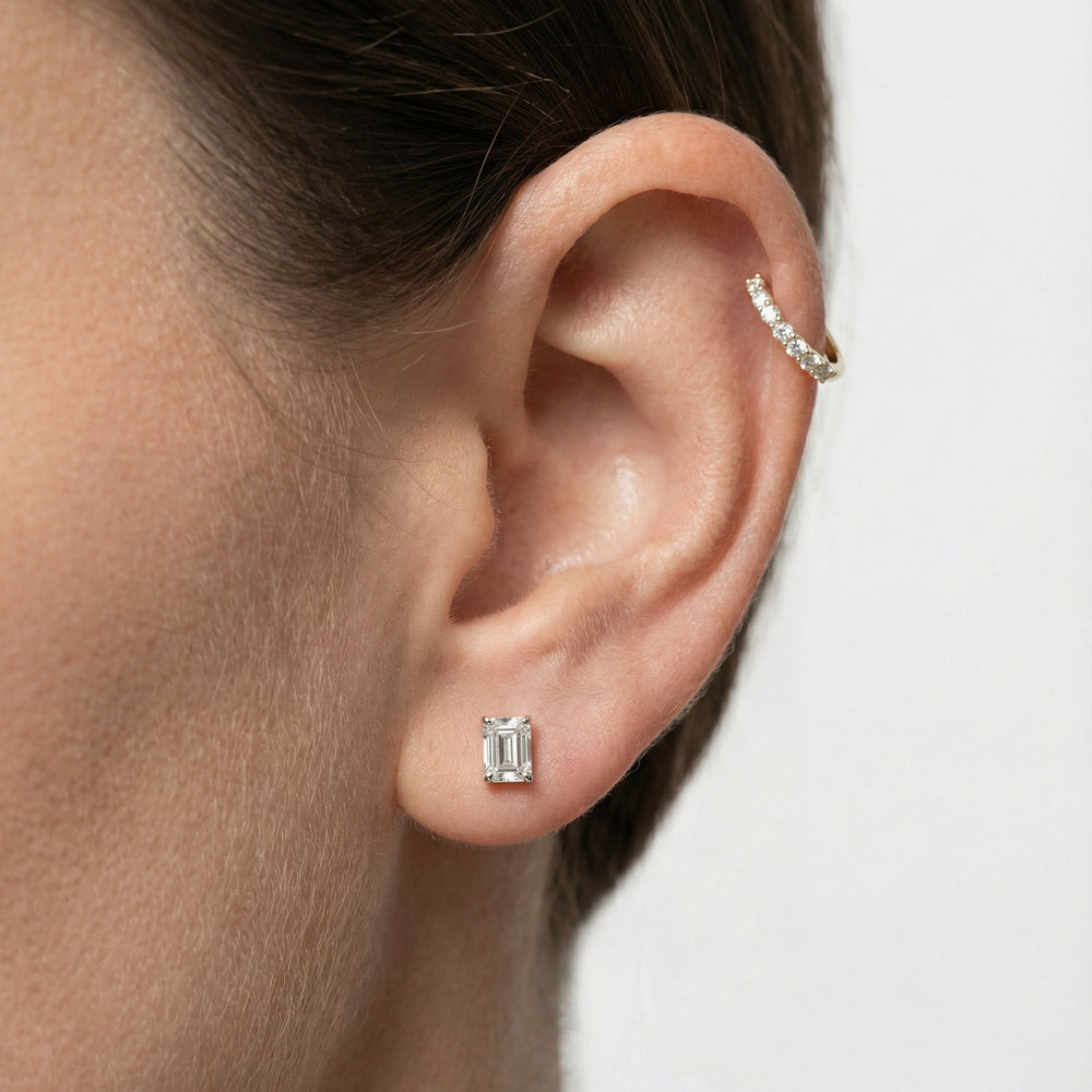 Classic Emerald Stud Earrings (F/G VS+) with 14KT Rose Gold / Lab / 1 1/2 Cut Diamond in 14KT Rose Gold / Lab / 1 1/2 view 3
