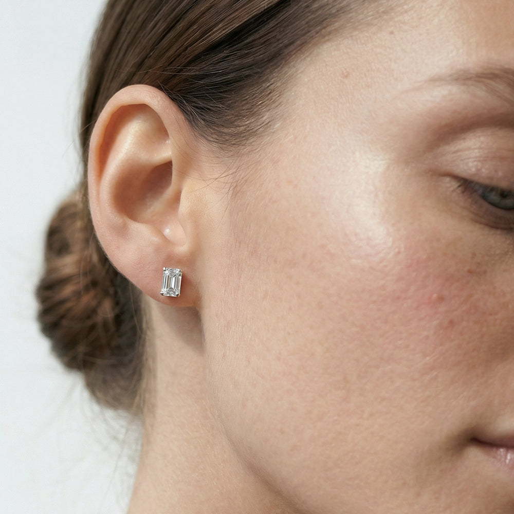 Classic Emerald Stud Earrings (F/G VS+) with 14KT Rose Gold / Lab / 1 1/2 Cut Diamond in 14KT Rose Gold / Lab / 1 1/2 view 2
