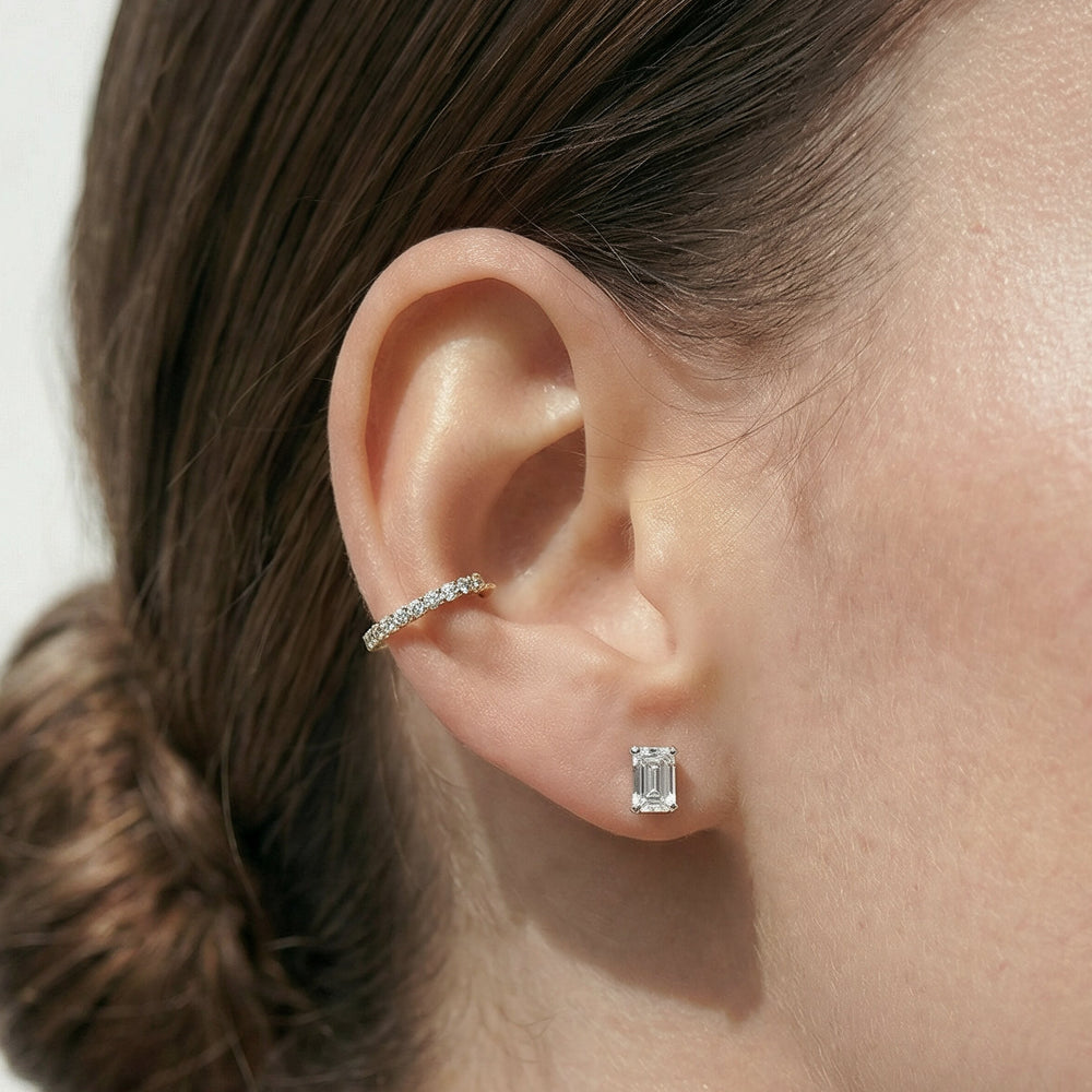 Classic Emerald Stud Earrings (F/G VS+) with 14KT Rose Gold / Lab / 1 1/2 Cut Diamond in 14KT Rose Gold / Lab / 1 1/2 view 4
