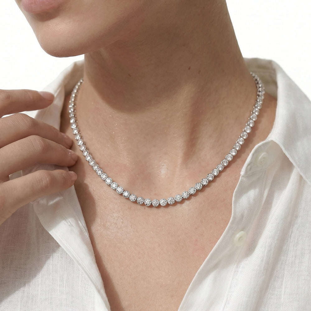 Classic Round Bezel Diamond Tennis Necklace with 6 Cut Diamond in 14KT Yellow Gold view 2
