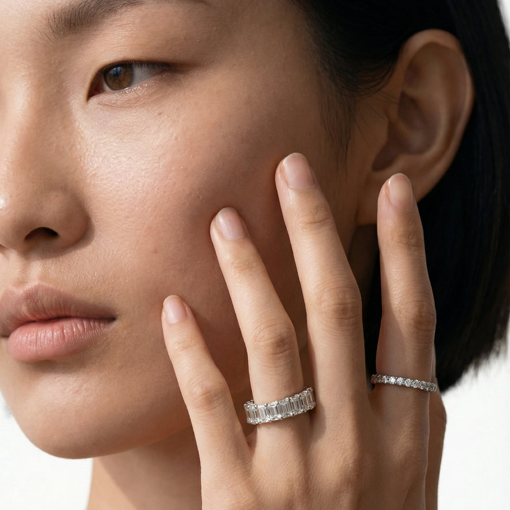 Classic Shared Prong Wave Lab Diamond Eternity Ring (F+ SI+) with Platinum / Natural / 1 Cut Diamond in 14KT Platinum / Natural / 1 view 3
