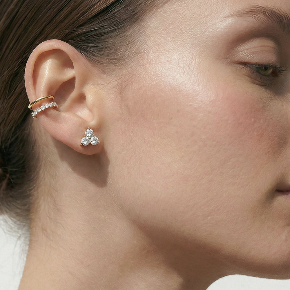 Classic Three Stone Cluster Diamond Earrings with 14KT White Gold / Lab / 2 Cut Diamond in 14KT White Gold / Lab / 2 view 3
