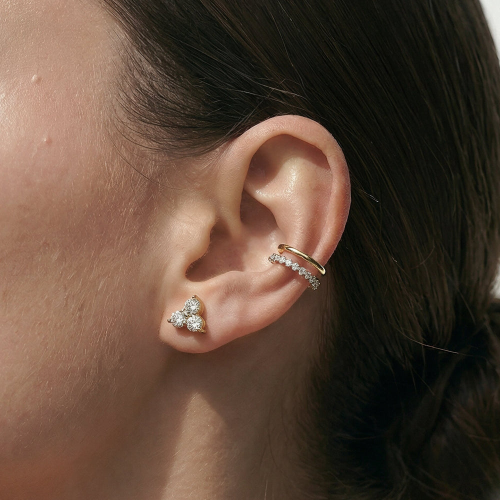 Classic Three Stone Cluster Diamond Earrings with 14KT White Gold / Lab / 2 Cut Diamond in 14KT White Gold / Lab / 2 view 4
