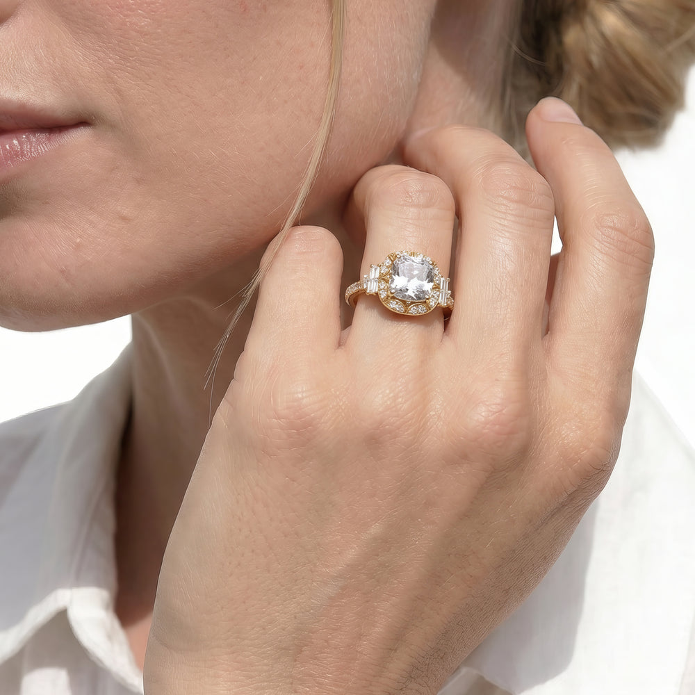 Cushion Cut The Crown Ring with Lab Grown Diamond in 14KT Yellow Gold view 3
