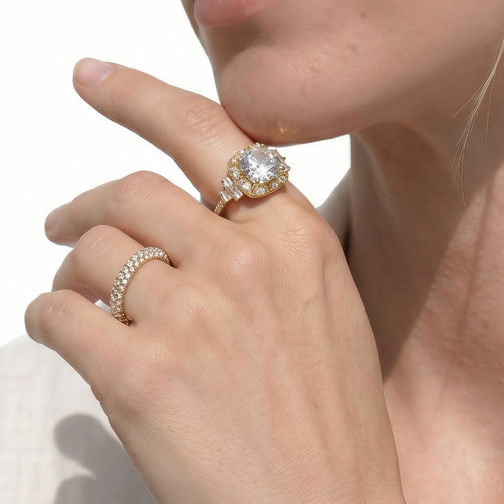 Cushion Cut The Crown Ring with Lab Grown Diamond in 14KT Platinum view 4

