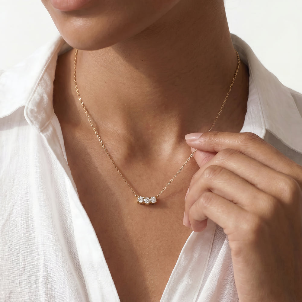 Dainty Three Stone Diamond Necklace with 14KT Yellow Gold / Lab / 3/8 Cut Diamond in 14KT Yellow Gold / Lab / 3/8 view 2
