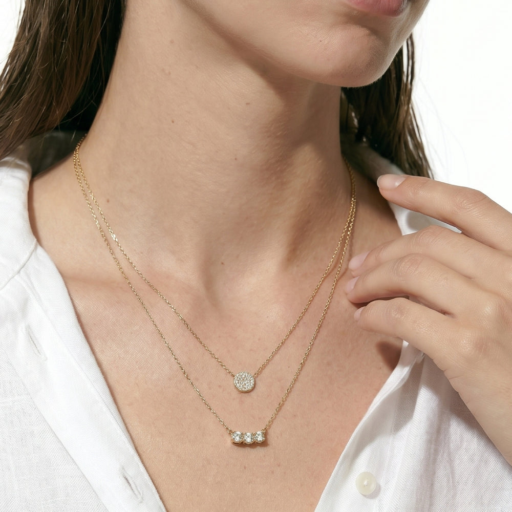 Dainty Three Stone Diamond Necklace with 14KT Yellow Gold / Lab / 3/8 Cut Diamond in 14KT Yellow Gold / Lab / 3/8 view 3
