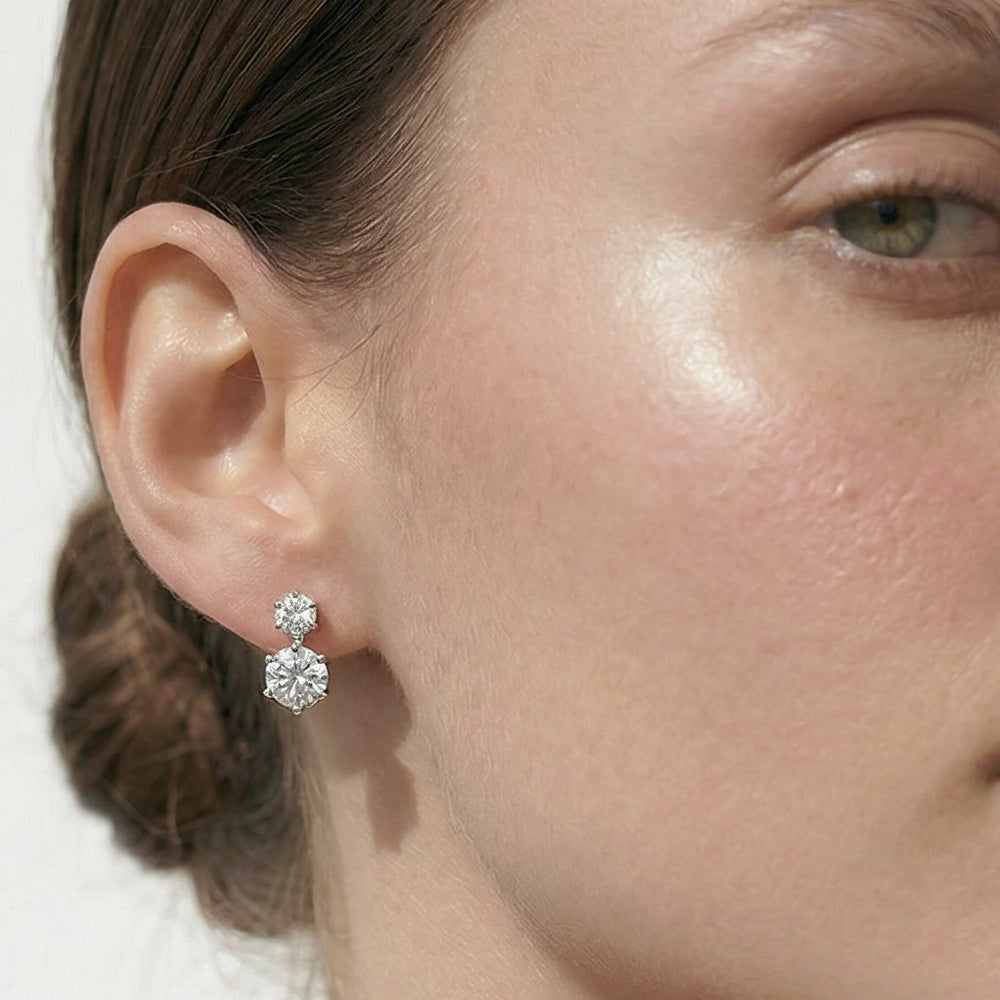 Diamond Duo Stud Earrings with 18KT White Gold / Lab / 2 Cut Diamond in 14KT White Gold / Lab / 2 view 2
