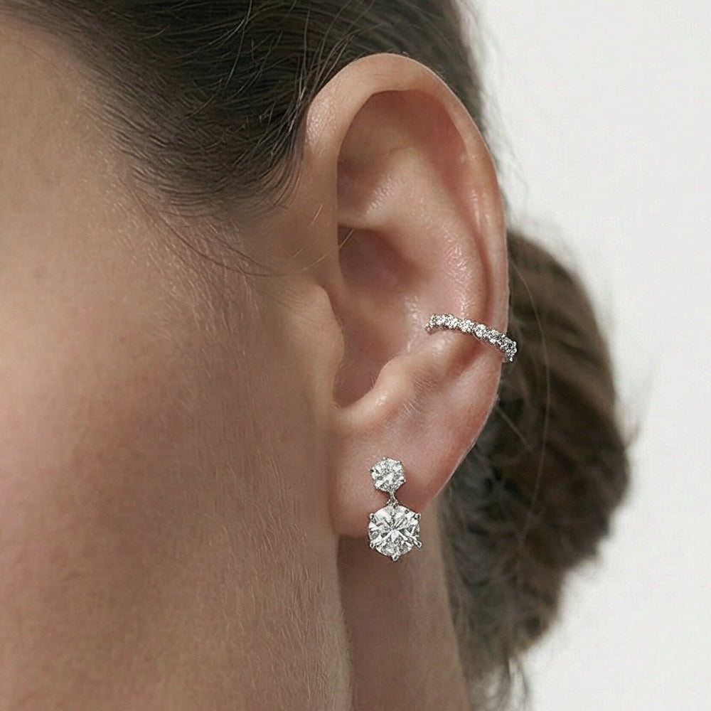 Diamond Duo Stud Earrings with 18KT Yellow Gold / Lab / 2 Cut Diamond in 14KT Yellow Gold / Lab / 2 view 3
