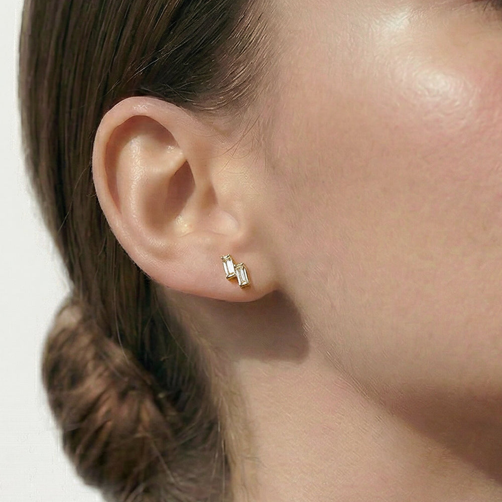 Drift Baguette Studs with 14KT Rose Gold / Lab / 1/5 Cut Diamond in 14KT Rose Gold / Lab / 1/5 view 2
