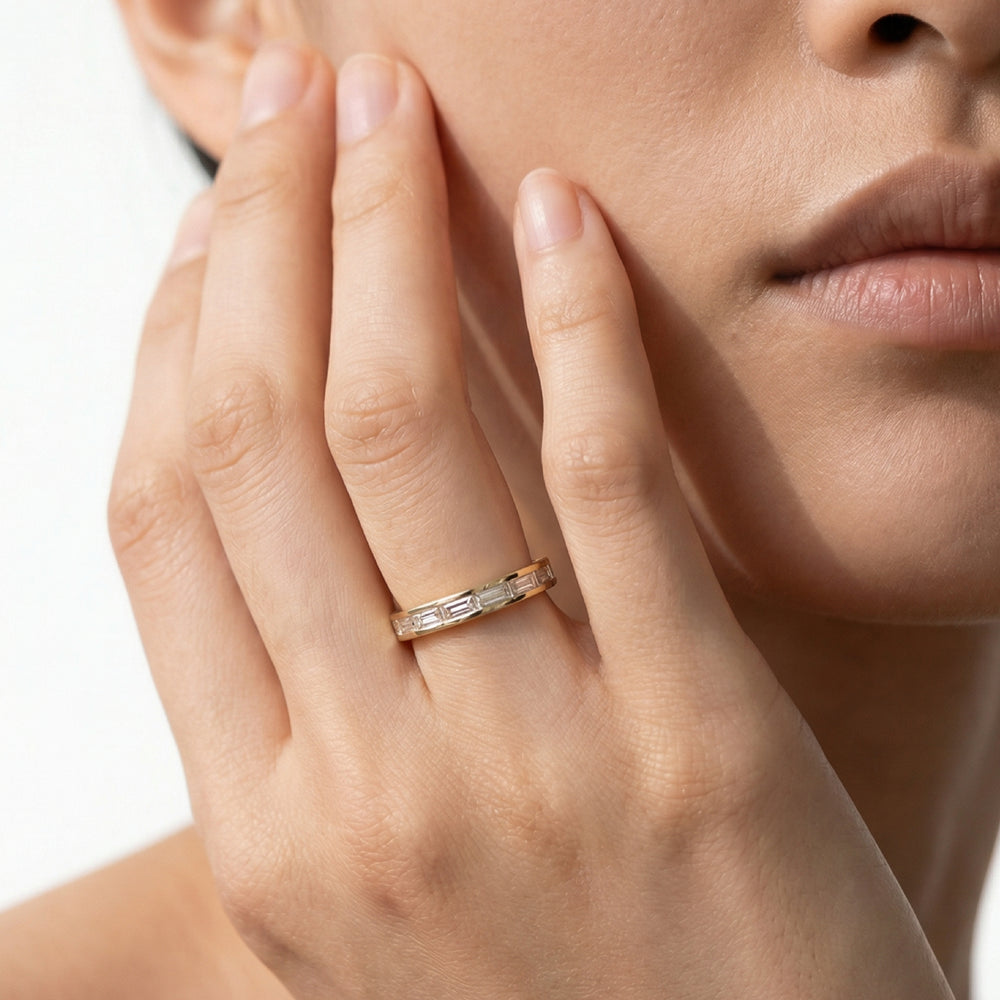 Baguette Diamond East-West Eternity Ring Size 6.25 with 14KT Yellow Gold / Lab / 1 1/4 Cut Diamond in 14KT Yellow Gold / Lab / 1 1/4 view 6
