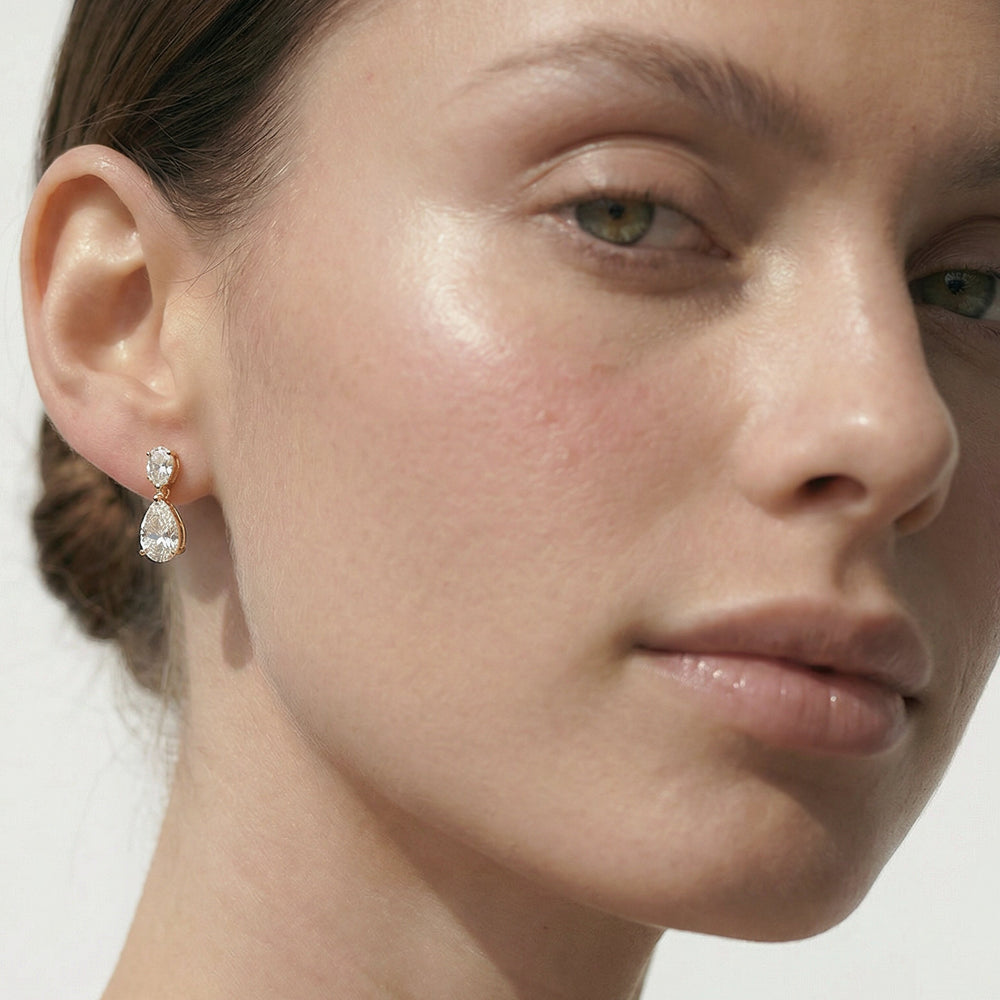 Elegance Oval and Pear Drop Studs with 18KT White Gold / Lab / 4 Cut Diamond in 14KT White Gold / Lab / 4 view 2

