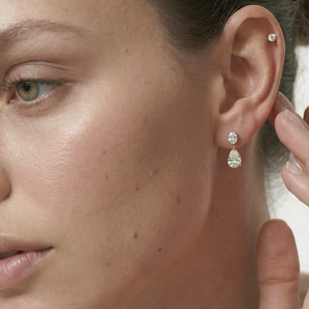 Elegance Oval and Pear Drop Studs with 18KT Rose Gold / Lab / 4 Cut Diamond in 14KT Rose Gold / Lab / 4 view 3
