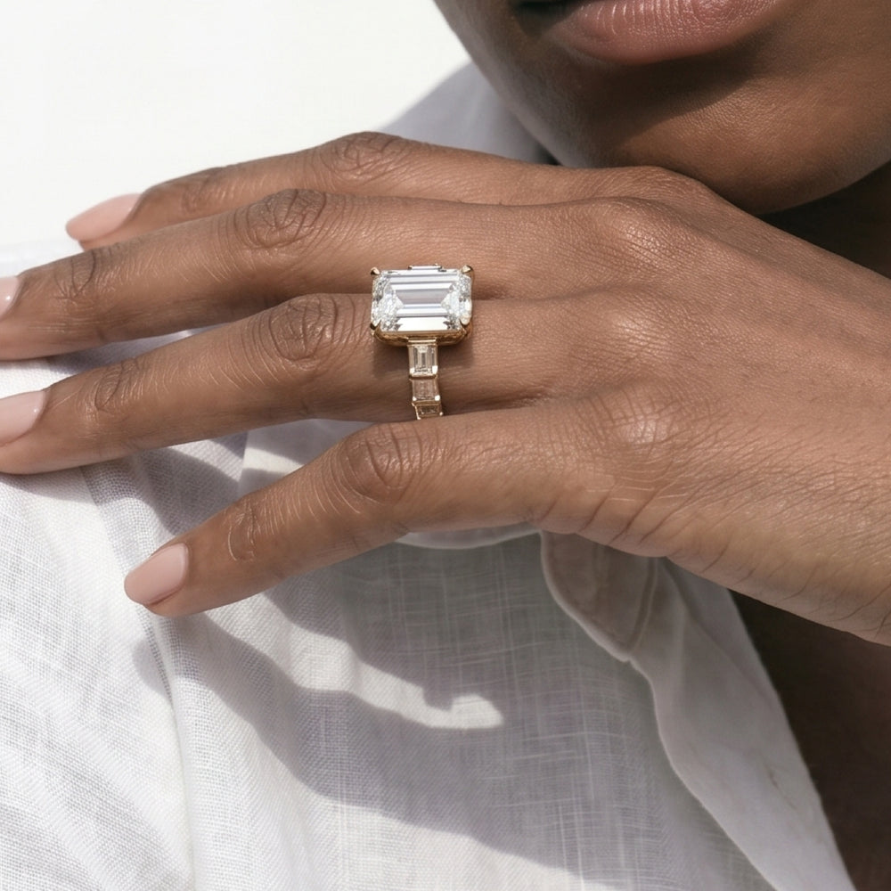 Radiant Cut Elegance Two Row Baguette Studded Engagement Ring (E+ VVS+) with Lab Grown Diamond in 14KT Platinum view 3
