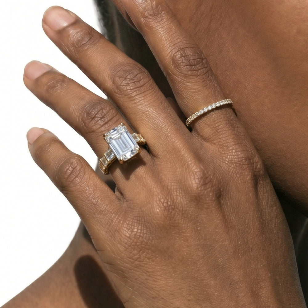 Radiant Cut Elegance Two Row Baguette Studded Engagement Ring (E+ VVS+) with Lab Grown Diamond in 14KT Yellow Gold view 4
