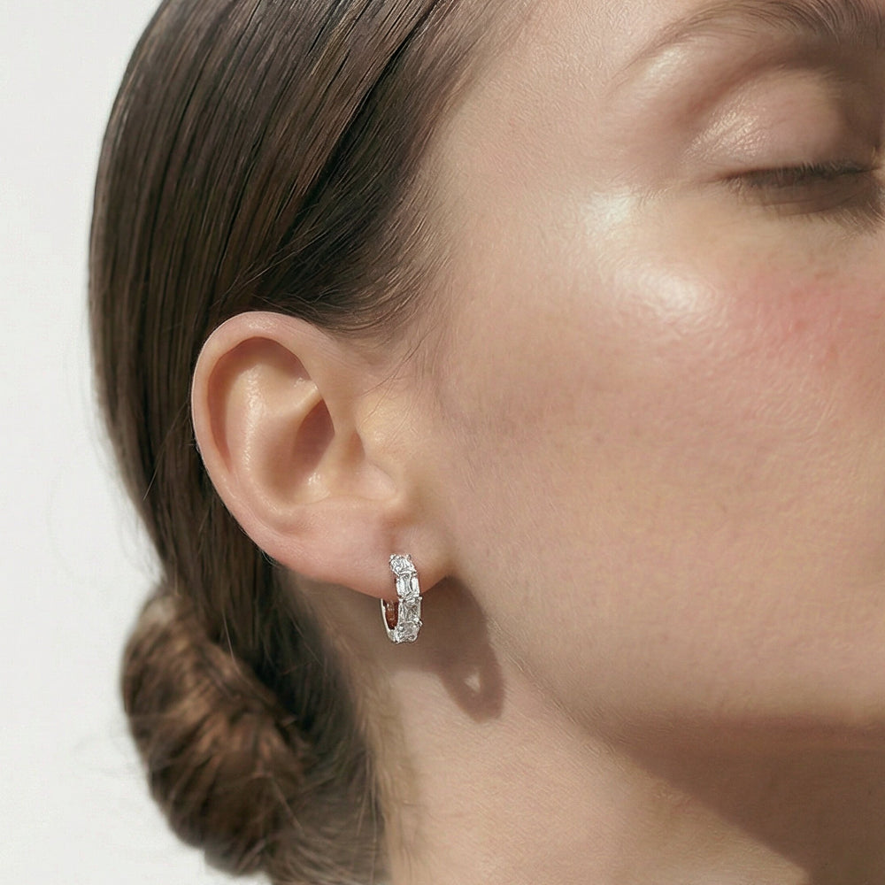 Emerald Cut Huggie Earrings with 14KT Rose Gold / Lab / 3 1/5 Cut Diamond in 14KT Rose Gold / Lab / 3 1/5 view 3

