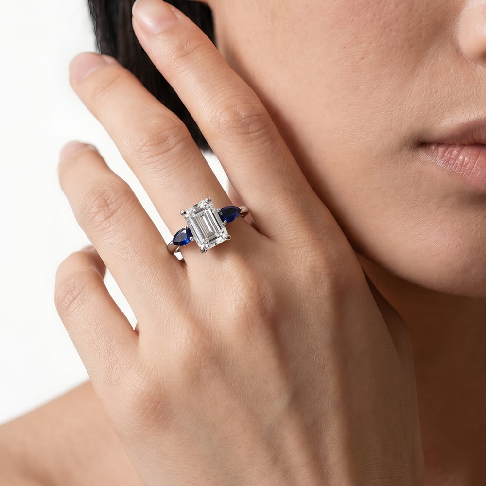Iris Three Stone Engagement Ring with Round Cut Diamond in 14KT Rose Gold view 2

