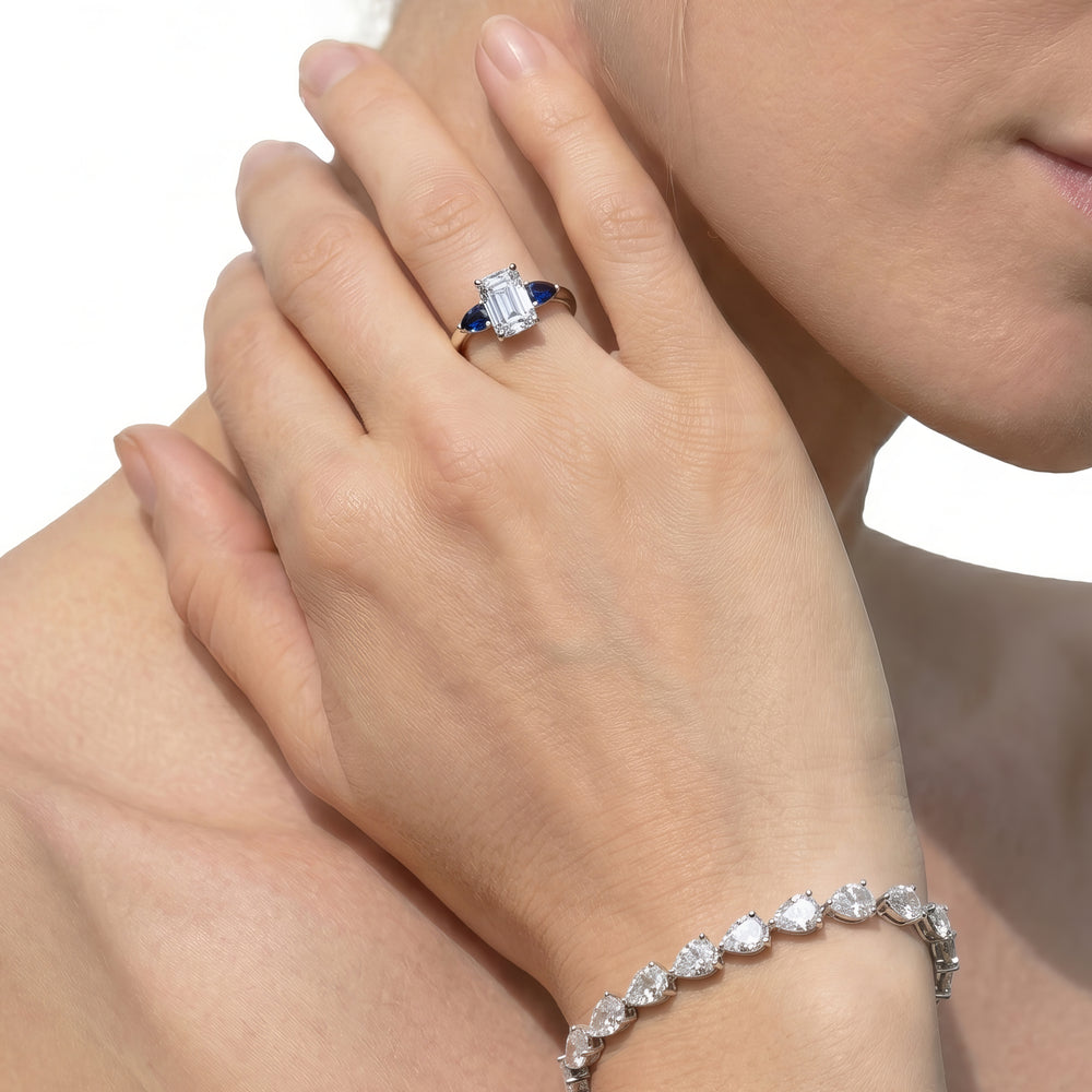 Iris Three Stone Engagement Ring with Round Cut Diamond in 14KT Platinum view 3
