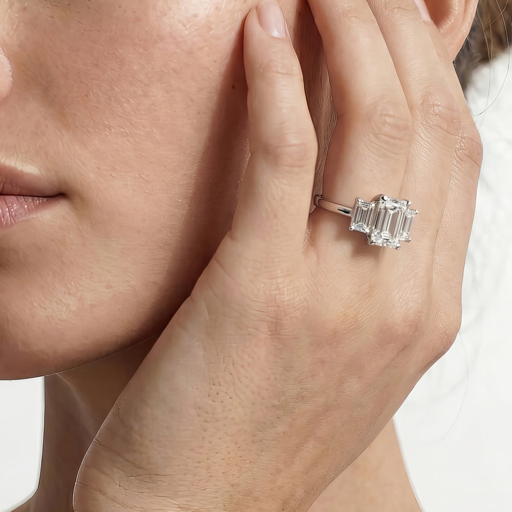 Oval Cut Three Stone Hidden Accent Bridge Classic Diamond Engagement Ring with Lab Grown Diamond in 14KT Rose Gold view 4
