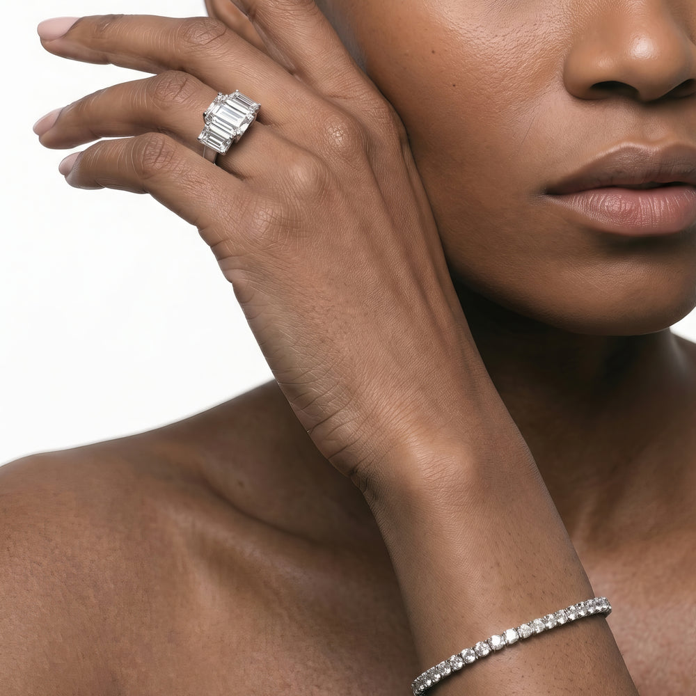 Cushion Cut Three Stone Hidden Accent Bridge Classic Diamond Engagement Ring with Lab Grown Diamond in 14KT Platinum view 5
