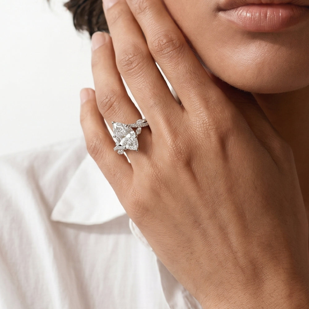 Marquise Cut Enchanting Vine Engagement Ring with Lab Grown Diamond in 14KT Platinum view 2

