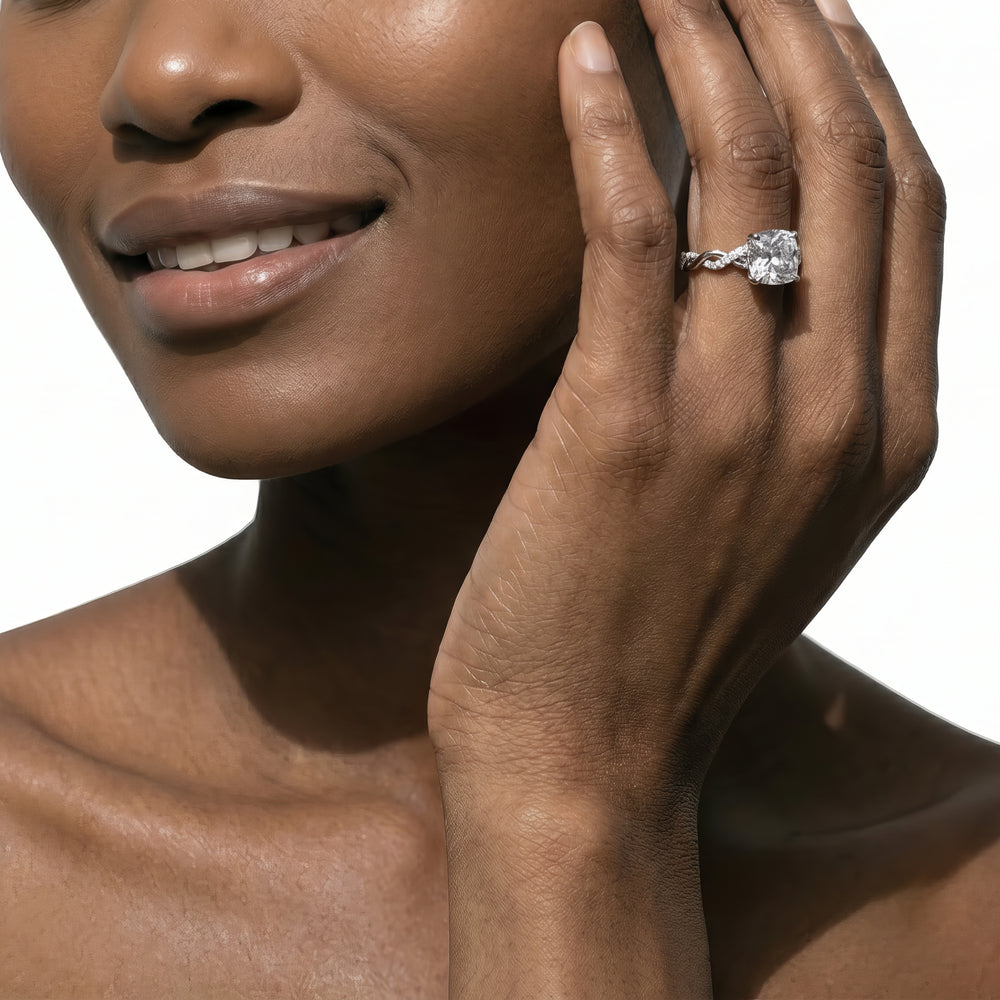Emerald Cut Fine Glamour Twisted Diamond Engagement Ring with Lab Grown Diamond in 14KT Platinum view 2
