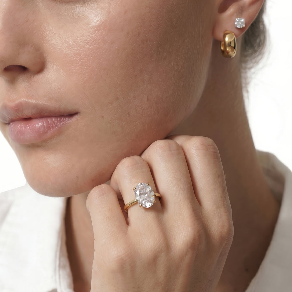 Asscher Cut Fine Petite Solitaire Diamond Engagement Ring with Lab Grown Diamond in 14KT Yellow Gold view 3
