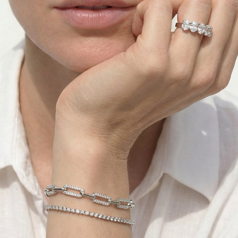 Diamond Studded Rectangular Link Bracelet with Lab Cut Diamond in 14KT White Gold view 2
