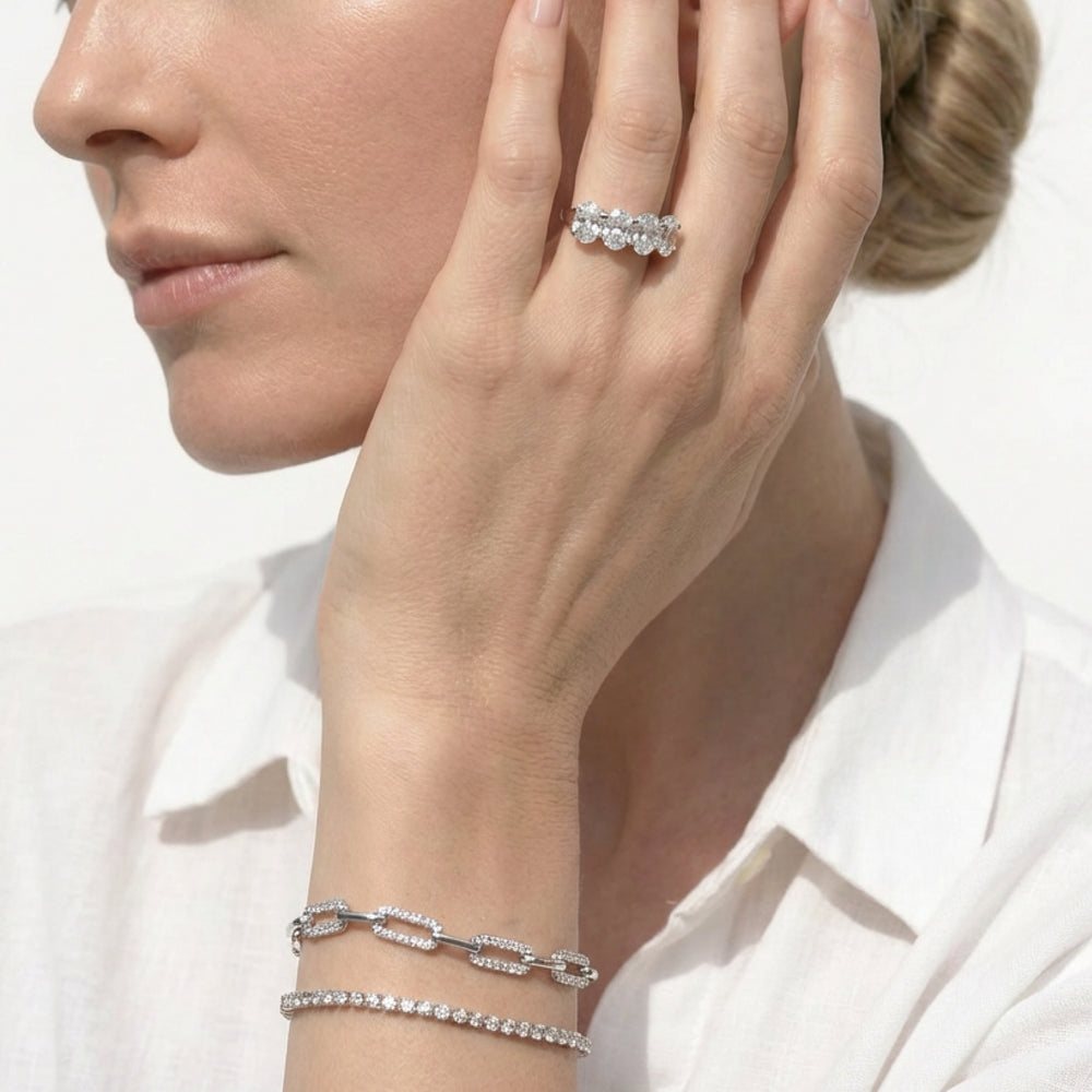 Diamond Studded Rectangular Link Bracelet with Lab Cut Diamond in 14KT Yellow Gold view 3
