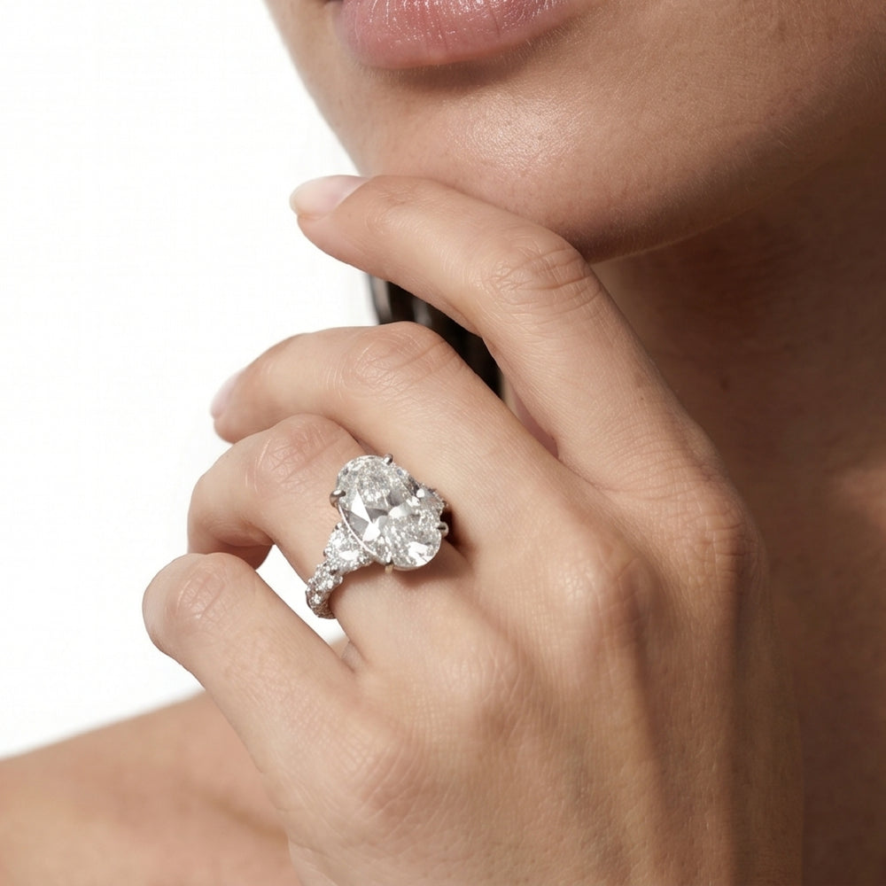 Emerald Cut The Fulton Three Stone Half Moon Ring with Lab Grown Diamond in 14KT Platinum view 3
