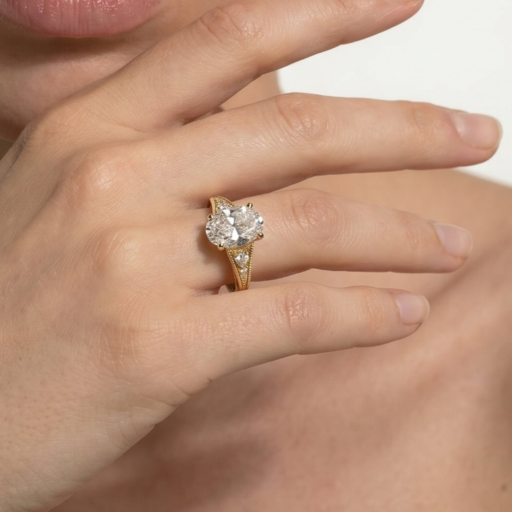 Heirloom Milgrain Diamond Engagement Ring with Heart Cut Diamond in 14KT Yellow Gold view 2
