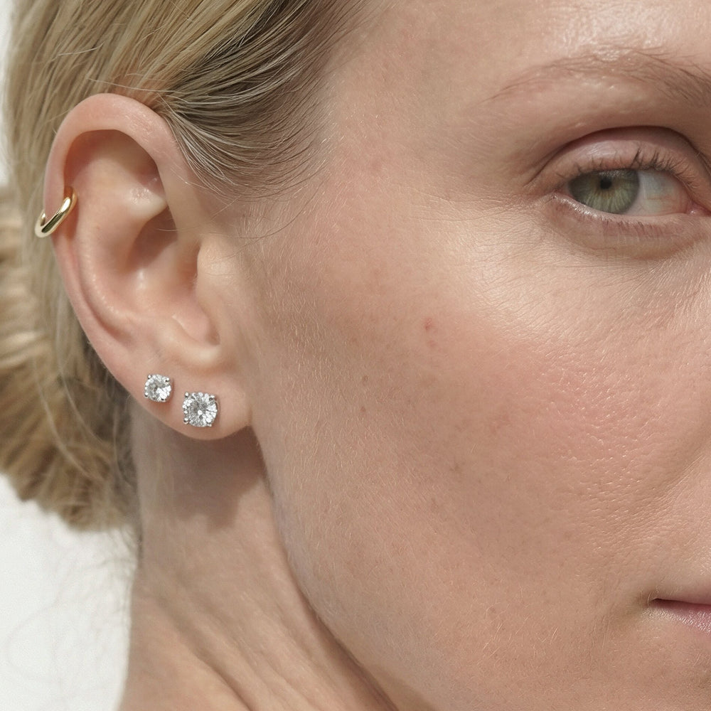 Hidden Halo Round Solitaire Stud Earrings with 14KT Yellow Gold / Lab / 2 1/5 Cut Diamond in 14KT Yellow Gold / Lab / 2 1/5 view 3
