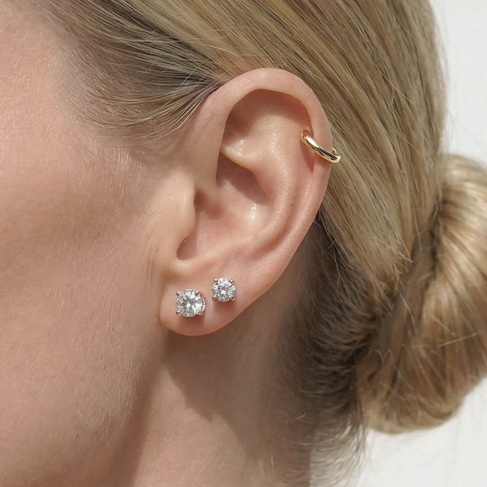 Hidden Halo Round Solitaire Stud Earrings with 14KT White Gold / Lab / 2 1/5 Cut Diamond in 14KT White Gold / Lab / 2 1/5 view 4

