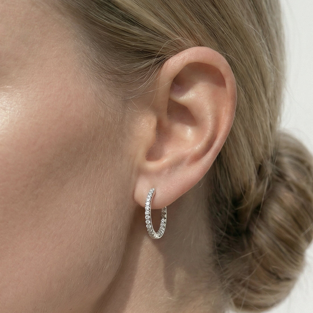 Inside Out Diamond Round Hoops with 14KT White Gold / Natural / 1/2 Cut Diamond in 14KT White Gold / Natural / 1/2 view 2
