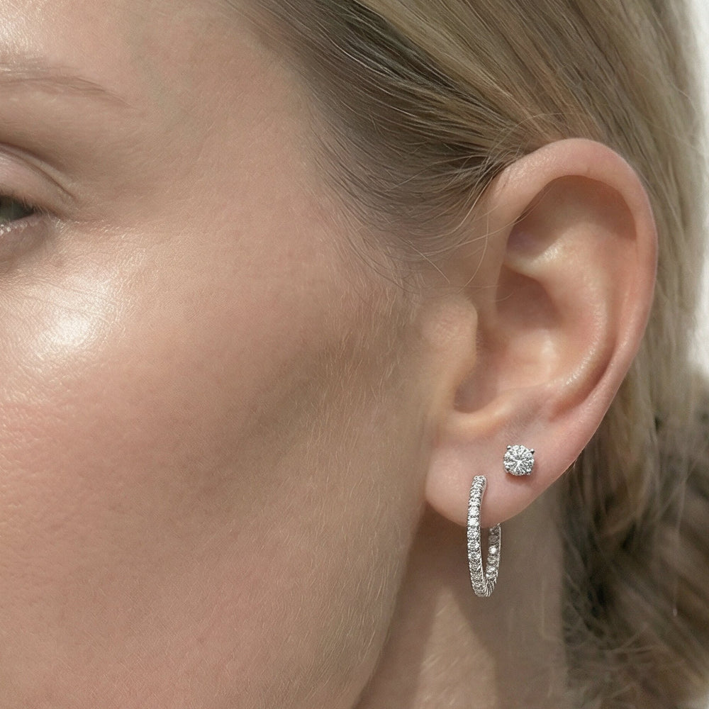 Inside Out Diamond Round Hoops with 14KT Yellow Gold / Natural / 1/2 Cut Diamond in 14KT Yellow Gold / Natural / 1/2 view 3
