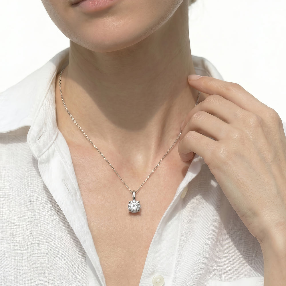 Knife-Edge Bale Round Lab Created Diamond Solitaire Pendant with 14KT White Gold / Lab / 1 1/2 Cut Diamond in 14KT White Gold / Lab / 1 1/2 view 2
